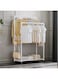 Goodern Double Rod Clothing Rack,Heavy Duty Clothes Hanging Rack,Garment Racks,Rolling Garment Rack with Wheels, Multi-functional Bedroom Clothes Rack for Hanging Clothes and Shoe Storage-White