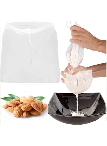 LERORO 2 Pcs Pro Quality Nut Milk Bag - Big 12X12 Commercial Grade - Reusable Almond Milk Bag &amp; All Purpose Food Strainer - Fine Mesh Nylon Cheesecloth &amp; Cold Brew Coffee Filter