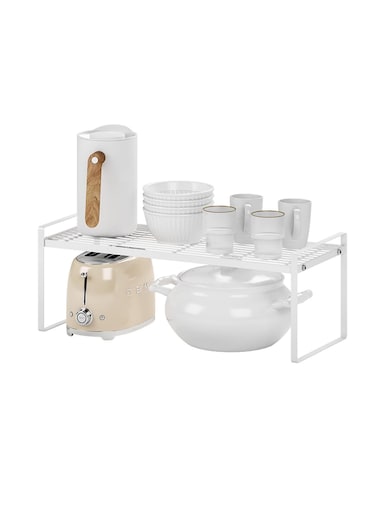 Stackable Kitchen Storage Shelves Cabinet Shelf Organizers Cupboard Stand Spice Rack Cabinet Layered Shelf Rack Countertop Storage Rack For Kitchen Bathroom Countertop Pantry (Low White)