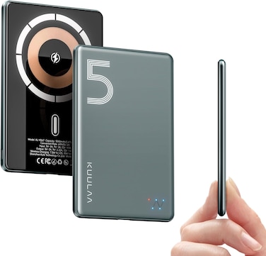 Kuulaa Magsafe Power Bank 5000mAh, Wireless Portable Charger Fast Charging, Mobile Phone PD 20W Wired Charging, Magsafe Charger Battery Pack for iPhone 12-16 Series, Samsung - Gray