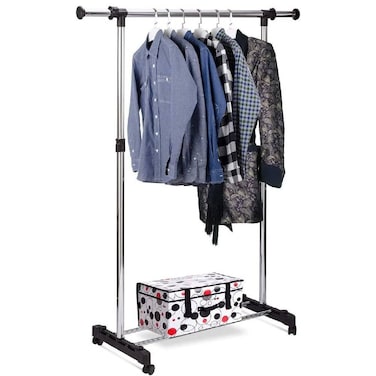 Stainless Steel, Single Pole, Clothes Rack, Hanger Rack With Wheels, Drying Rack/Laundry Rack, Clothing (Adjustable Height &amp; Extendable Length)