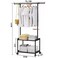 Clothes Rack Garment Rack with Large Storage Box, Clothes Organizer with 2 Metal Mesh Shelves and 2 Hooks for Balcony, Bedroom, Living Room