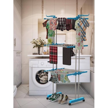 Clothes Drying Rack, 4 Tier Outdoor Laundry Drying Rack, Laundry drying Rack with Foldable Wings Indoor