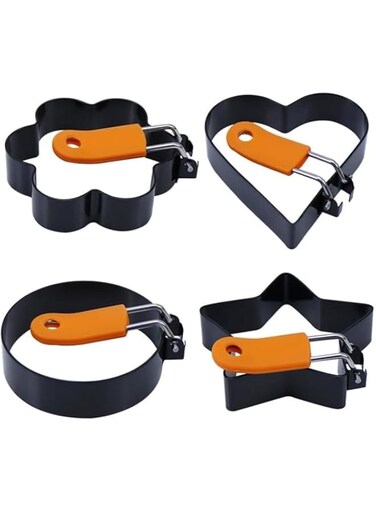 Stainless Steel Egg Molder Shapes for Cooking, 4-Pack Non-stick Shaper Molds Rings with Anti-scald Handle, Fun Shapers, Perfect shape for Boiled Eggs, Breakfast, and Lunch Boxes, Easy to Use &amp; Clean