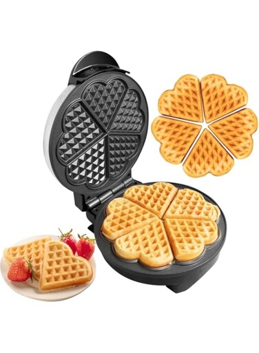 Halamodo Heart Waffle Maker - Make 5 Heart-Shaped Waffles, Nonstick, Easy to Clean, Electric Griddle Iron