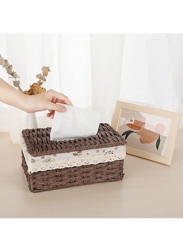 Tissue Case Tissue Box Cover Hand Wooven Tissue Case Wooven Wicker Tissue Holder Rectangular Wooven Tissue Box Holder Napkin Holder Napkin Dispenser For Home Office