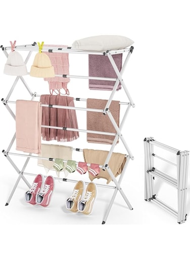 ANTOLE Expandable Clothes Drying Stand Rack,Expandable Metal Clothing Dryer, Collapsible Towel Rack, Air Drying Rack, for Indoor, Outdoor, Balcony, Laundry Room