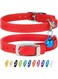 CollarDirect Leather Cat Collar, Cat Safety Collar with Elastic Strap, Kitten Collar for Cat with Bell Black Blue Red Orange Lime Green (8-11 Inch, Red)