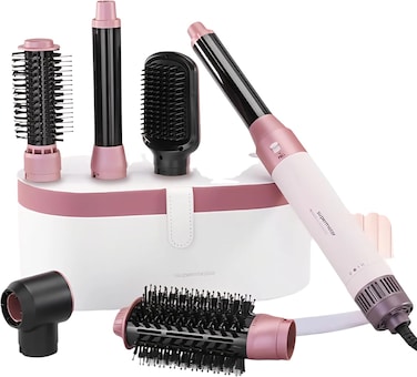 Enzo 6 in 1 Multi-Functional Hair Styler Set   EN-4133 Hair Straightener, Hot Volumizing Brush, Automatic Airwarp Rotating Curler Temp 50&deg;C to 110&deg;C   1500W DC Super Motor