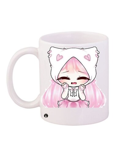 Cartoon Girl Printed Coffee Mug White/Pink