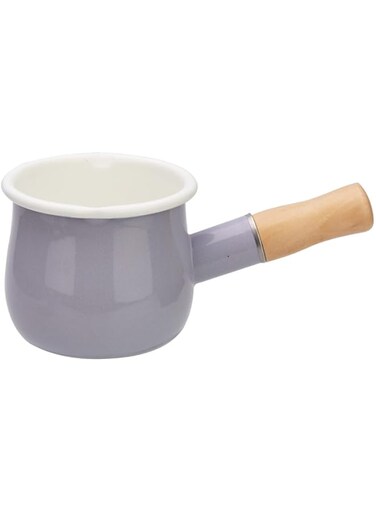 FYUEROPA 4-Inch Enamel Milk Pot Non-stick Mini Saucepan Butter Warmer with Wooden Handle Small Cookware 17Oz (Purple)
