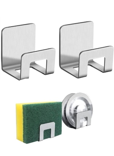 Adhesive Sponge Holder for Kitchen Sink, 2pcs Stainless Steel Kitchen Sink Sponge Caddy for Kitchen Organization in Sink, Multifunctional Inside Sink Sponge Holder