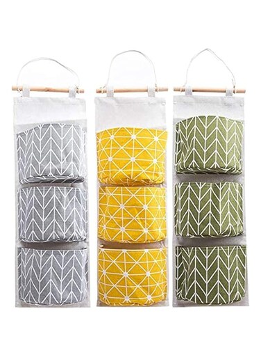 ELECDON Over The Door Closet Organizer, 3-Grid Wall Hanging Storage Bag, Versatile Hanging Pouch for Nursery, Bedroom &amp; Bathroom, Linen Cotton Fabric, Waterproof, Set of 3