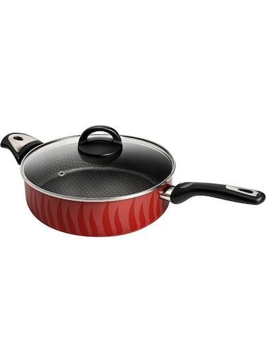 28cm Non-Stick Deep Pan with Glass Lid - High-Quality Even-Heat Aluminium Multi-Purpose Cookware for Curries, Frying &amp; One-Pot Meals, Durable Construction, Easy to Clean, Healthy Cooking