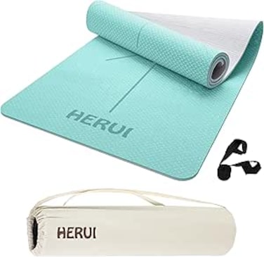 Yoga Mat with Alignment Lines - Anti-Slip TPE Exercise Mat for Yoga &amp; Pilates - 183CM x 61CM x 6MM - Includes Carry Bag, Perfect for Beginners &amp; All Levels