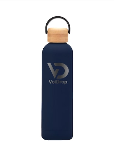Insulated Water Bottle 750ML Leak Proof Thermos Water Bottle with Bamboo Lid and silicon Ring Reusable Insulated Stainless Steel Water Bottle, 25oz (Mate Navy)