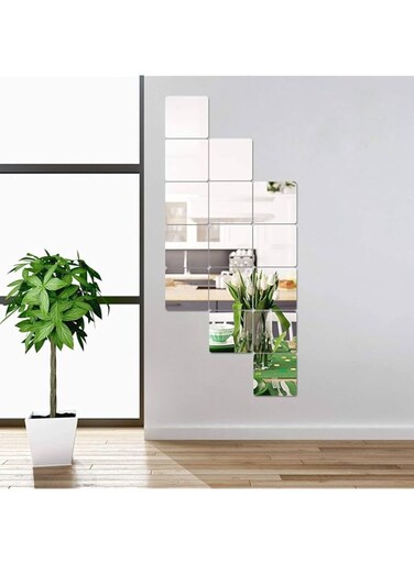 BPA 15 Pieces Removable Acrylic Mirror Setting Wall Sticker Decal for Home Living Room Bedroom Decor (Square with Rounded Corners, 15 Pieces)