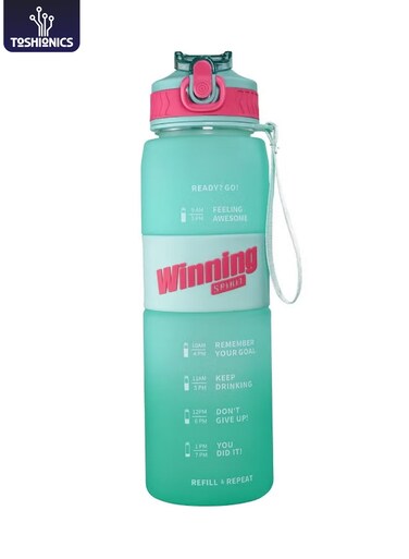 1000ml Motivational Winning Spirit Water Bottle with Time Markers, One-Touch Lockable Lid, Flip-Up Integrated Straw, One Carry Handle and Non-Slip Lid - BPA-Free, Leak-Proof Lid, Eco- Friendly, Plastic, Reusable, Drink Reminder Water Bottle for Adults and Kids in School, Office, Daily Hydration, Gym, Fitness, Yoga, Cycling, Hiking, Outdoor Camping, Hiking, Sports and Travel, 32oz Bottle