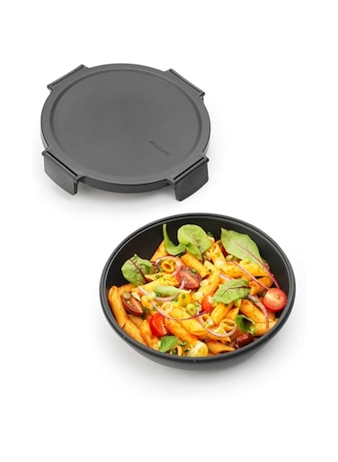 Brabantia - Make &amp; Take Lunch Bowl 1L - Compact Flat Design - Secure Click Closing - Leakproof - Airtight Lid - Suitable for Freezer - Dishwasher &amp; Microwave Safe - Dark Grey