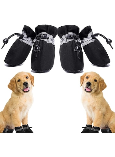 Dog Shoes Non-slip, Waterproof, Durable &amp; Rugged - Cat Dog Sore Paw Protector for Small Medium Dogs Outdoor Sports - harsh environments with Reflective Straps-Black (#5 (5-7kg))