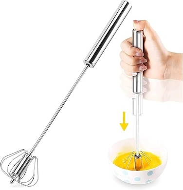 Semi-Automatic Egg Whisk, 14 Inch Stainless Steel Handheld Whisk For Home Blending, Milk frother, Whisking, Egg Beating, Stirring, Hand Push Rotary