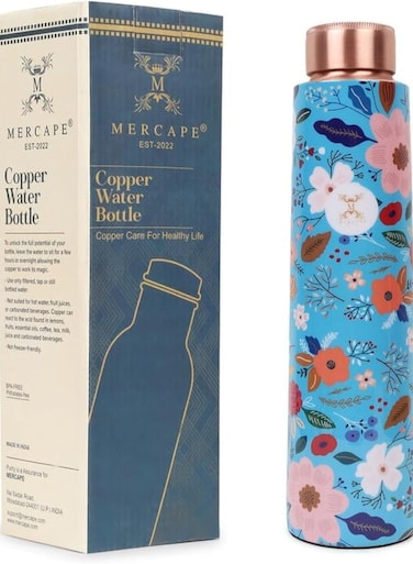 MERCAPE 100% Pure Copper Water Bottle A Handmade Ayurvedic Enameled Print Pure Copper Water Bottle For Drinking - Increase Your Water Consumption, and Experience Immediate Health Benefits   Leak Proof, Durable &amp; Rust Proof   Non-Toxic &amp; BPA Free Bottles   Eco Friendly Water Bottle (ENAMELED PRINT 7)