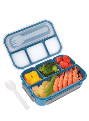 Bento Lunch Box for Kids &amp; Adults, Lunch box Containers with Tablewares for Boys &amp; Girls, Leakproof, Microwave, Dishwasher, Freezer Safe, Bpa-Free, Blue
