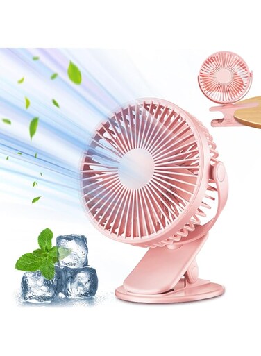 STAYOUNG Portable Desktop Clip Fan - Battery Powered USB Fan, 3 Speed Adjustable, Sturdy Clip, 720&deg; Rotation Personal Fan for Office, Home, Dormitory (pink)