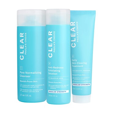 Paula's ChoiceCLEAR 3-Piece Acne Kit, Includes Daily Cleanser, 2% Salicylic Acid Exfoliant &amp; Benzoyl Peroxide Treatment, Prevents &amp; Treats Mild to Severe Acne &amp; Breakouts, Fragrance-Free, Set of 3