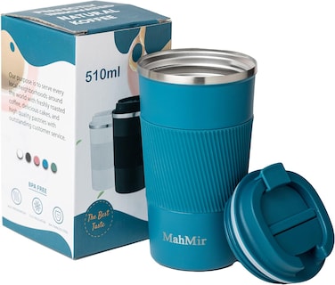 ماهمير كوب سفر معزول بتفريغ الهواء من الستانلس ستيل، كوب قهوة وماء للمنزل والمكتب والعمل في الهواء الطلق، رائع للمشروبات المثلجة والمشروبات الساخنة (510 مل، ازرق)