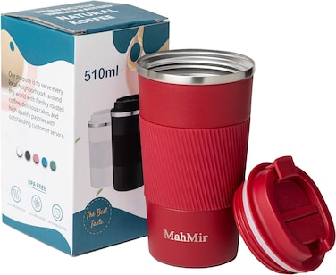 ماهمير كوب سفر معزول بتفريغ الهواء من الستانلس ستيل، كوب قهوة وماء للمنزل والمكتب والعمل في الهواء الطلق، رائع للمشروبات المثلجة والمشروبات الساخنة (510 مل، احمر)