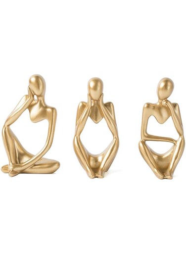 BPA Gold Decor Thinker Statue Abstract Art Sculpture, Set of 3, Gold