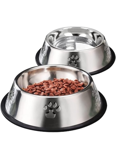 MAMATOONS 2PCS Stainless Steel Pet Feeding Bowls, Small Dog Bowls Cat Bowls with Anti-Skid Rubber Base Water Bowls 11.8oz(small) For Cats &amp; Small Dogs