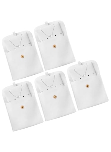WAYUTO 5 Pack Snap Button Jewelry Pouches Jewelry Storage Bag Jewelry Pouch with Insert Jewelry Gift Bag Jewelry Travel Organizer for Women Girls White