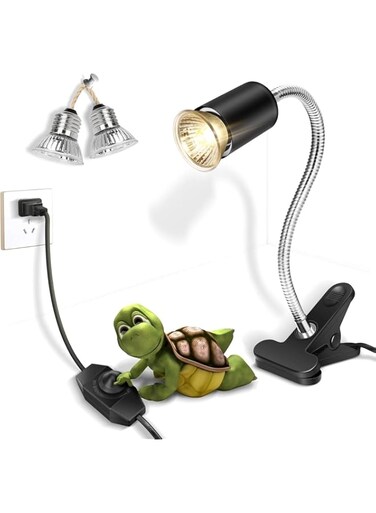 Tortoise Heat Lamp, Adjustable Habitat Basking Heat Lamp, 360&deg;Rotatable Reptile Basking Lamp with 2 * 50W Heat Spotlight, Reptile Light Aquarium Basking Light for Lizards Turtle Snakes Aquarium