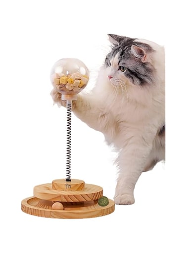 Marchul Cat Ball Toy with Treat Ball, Cat Treat Dispenser Toy with Roller Track Balls Catnip Balls, Interactive Cat Toys Wooden for Indoor Cats Kitten, Cat Food Toy with Automatic Slow Feeder Ball