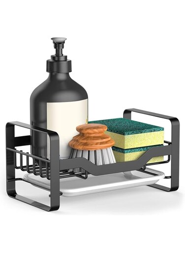 AMERTEER Kitchen Sink Caddy Sponge Holder, Sink Organizer with Removable Drain Tray, 304 Stainless Steel Dispenser Holder for Countertop, Kitchen Organization Accessories &amp; Decorations