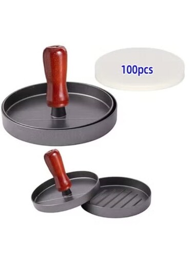 Steel Hamburger Patty Press Mold Wood Handle Non-Stick