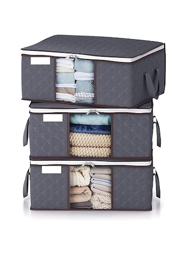 Sulfar Clothes Storage Bag, Organizer Cloth bags - Foldable Blanket Storage, Pack of 3 Blankets Bedding Clothing - Reinforced Handle Thick Fabric Large Capacity Sturdy Zipper Clear Window