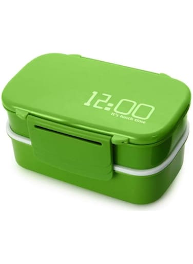 Japan Style Double Tier Bento Lunch Box Kitchen Accessories Tableware Microwave -1410ml Green