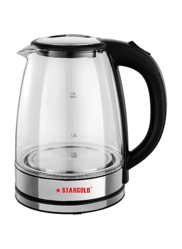 STARGOLD Glass Body Electric Kettle with Stainless Steel Lid-Auto Shut Off - Boil Dry Protection - 1500W Wide Opening 1.8L Blue LED Light Indicator Borosilicate Glass Tea Kettle &amp; Hot Water Boiler