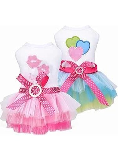 Dog Dress Puppy Clothes for Small Dogs Girl Princess Lace Skirt Doggie Dresses Dog Summer Clothes Outfit, 2-Pack (Pink+Blue, S)