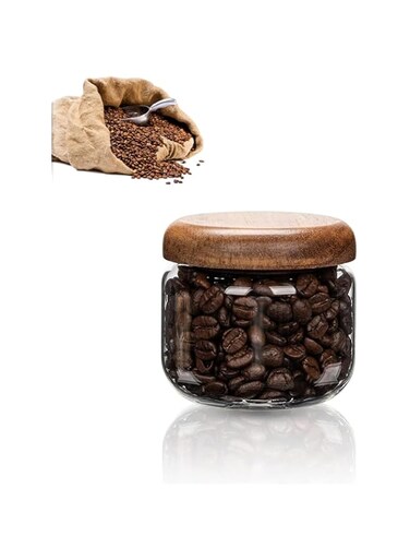 SWIUKPHE Glass Food Storage Containers With Wooden Lids - Small Coffee Jars - Pantry Organization For Overnight Oats, Cereal, Rice, Candy 10oz (300ml)