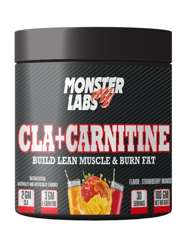 Monster Labs CLA+Carnitine 180g 30 Servings - Fat-Burning &amp; Weight Loss Supplement, Strawberry Mango