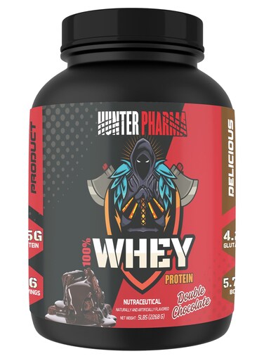 Hunter 100% Whey Protein 5 LBs - 25g Protein With BCAA &amp; Glutamine For Muscle Recovery (Double Chocolate)