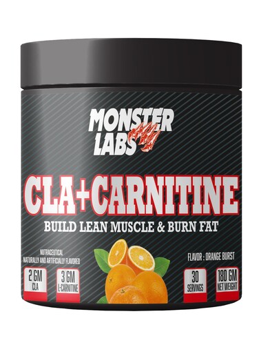 Monster Labs CLA+Carnitine 180g 30 Servings - Fat-Burning &amp; Weight Loss Supplement, Orange Burst