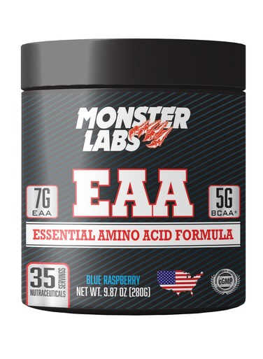 Monster Labs EAA 280g 35 Servings - Premium Amino Acid Supplement For Muscle Recovery And Hydration (Blue Raspberry)