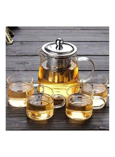 Borosilicate Glass Teapot Kettle Stovetop &amp; Microwave Safe Glass Teapot With Removable Stainless Steel Infuser Premium Quality Teapot Coffee Pot with 4 Nos 100ml Transparent Cup