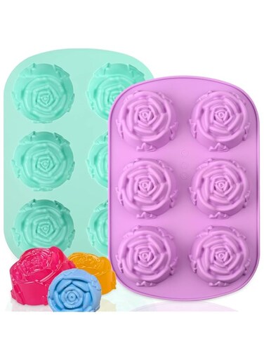 VELEGO 6 Cavity Silicone Candy Molds 2PCS Rose Flower Non Stick Silicone Molds for Chocolate Ice Cube Cookie Cupcake Jello Baking Molds
