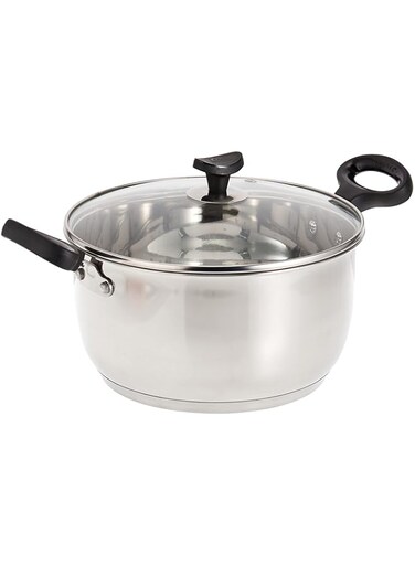 CRYSTAL SS INDUCTION BOTTOM CASEROL DIA 225 MM (4.5L) WITH GLASS LID &amp; TWO SIDE BAKELITE BLACK HANDLE CSI-006 CYLCSI006MUR